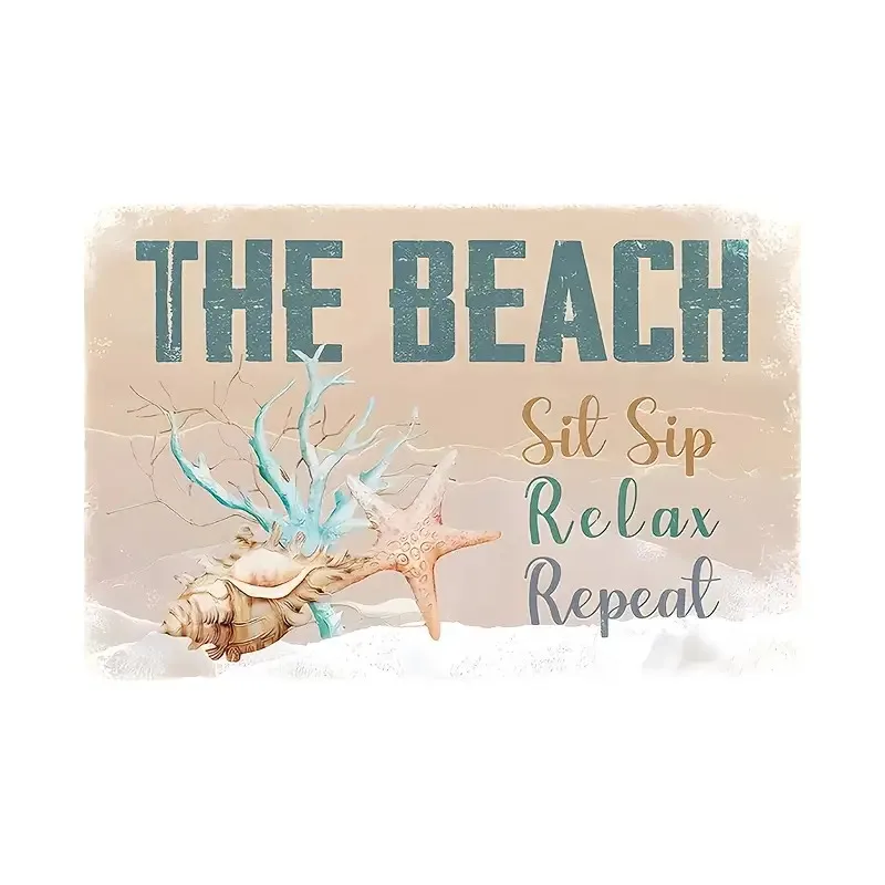 5pcs Coastal Vintage Metal Tin Sign Set - Vintage Nautical Theme Set Featuring Beach Houses, Surf Shops, Seaside Cafes, and Coas