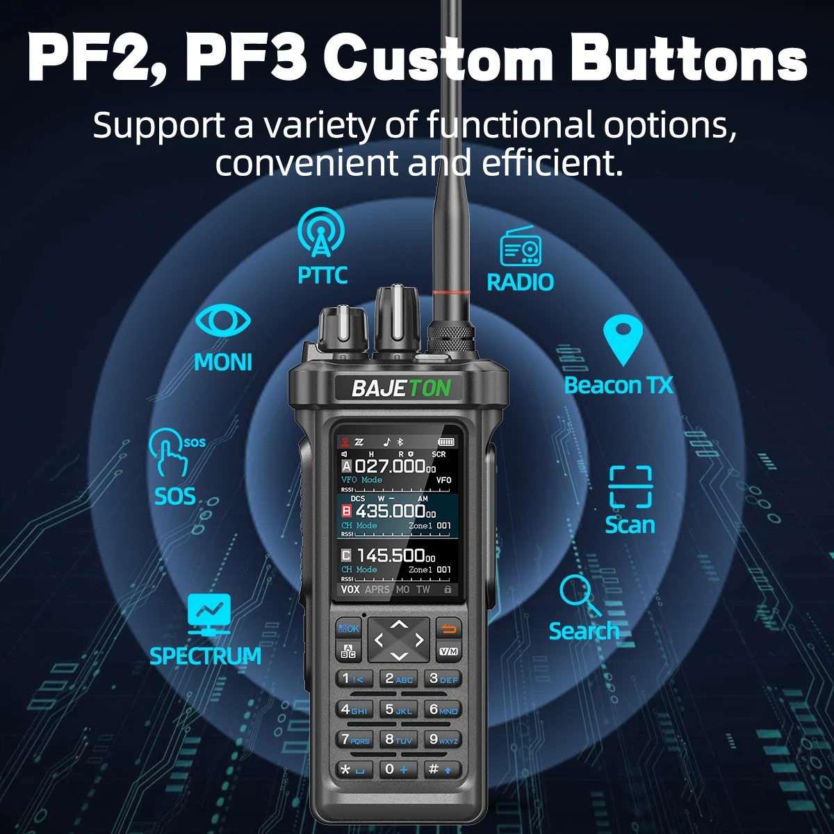 BAJETON BJ-9000 APRS GPS Walkie Talkies Bluetooth Programming 10W CB 27Mhz Transceiver Receive ShortWave For RT-950 Ham Radio