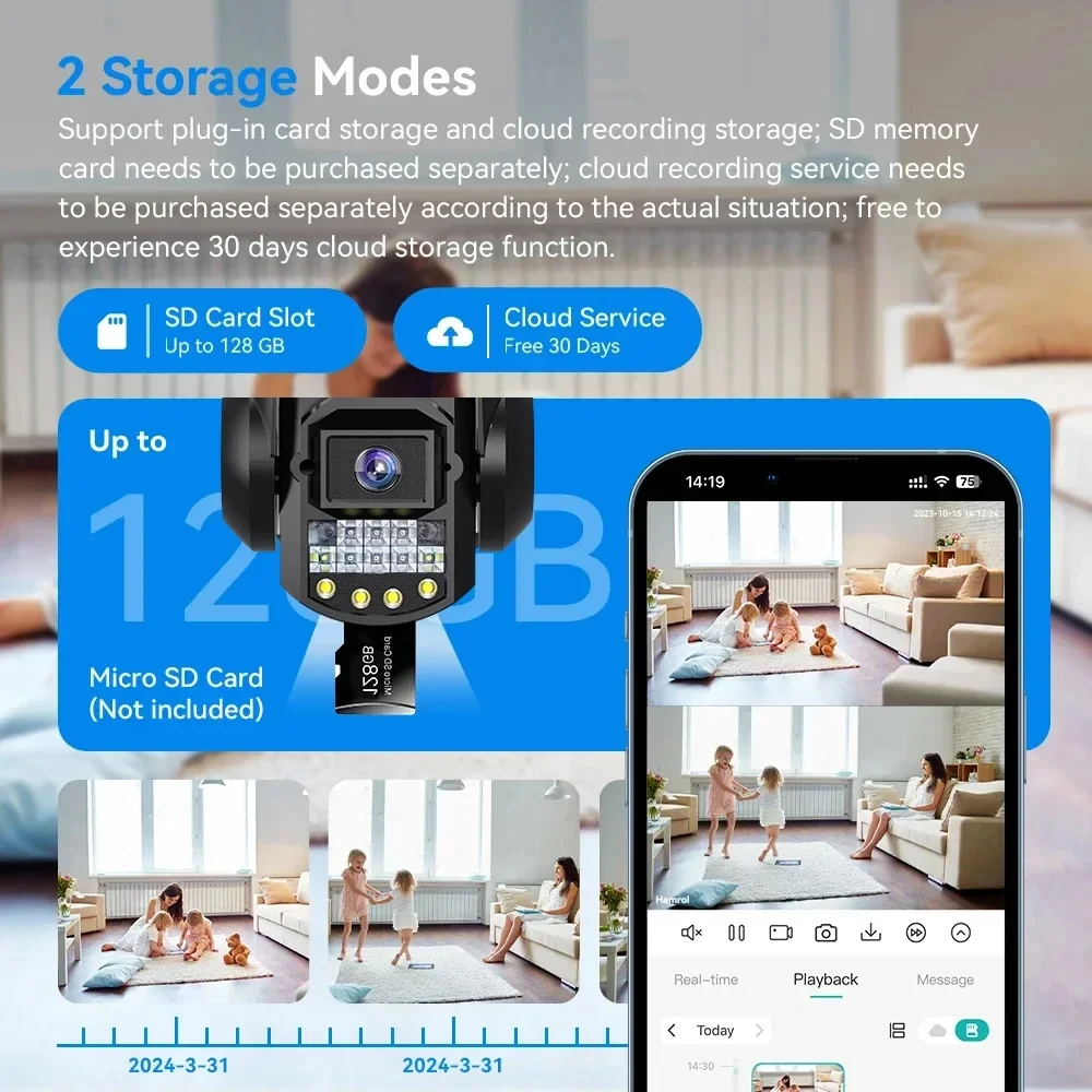 Câmera de vigilância wi-fi, câmeras ip externas, 12mp, lentes triplas, monitor de vídeo de segurança, visão noturna colorida, à prova d'água, v380 pro