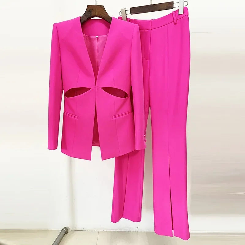 2 Pieces Hollow Women Suit Set Sexy Jacket Female Spring Wedding Prom Dress Office Lady Business Work Wear Fashion Girl Coat