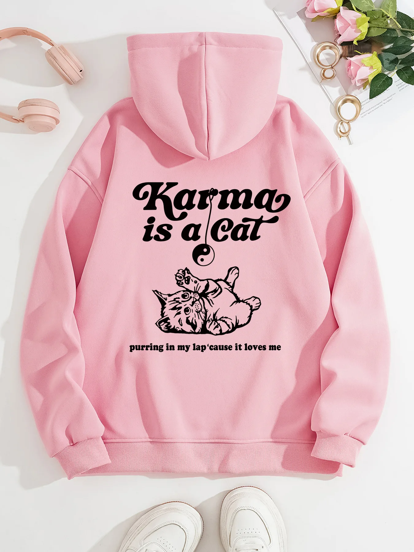 Correr pequeno mouse rosa voltar impressão hoodie mulher manga longa com capuz pulôver inverno casual solto ao ar livre camisola superior moletom