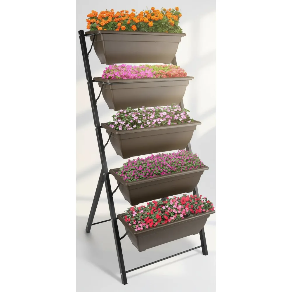 

5-Tier Vertical Garden Planter Raised Bed Outdoor Planters for Balcony Patio Gardening Brown