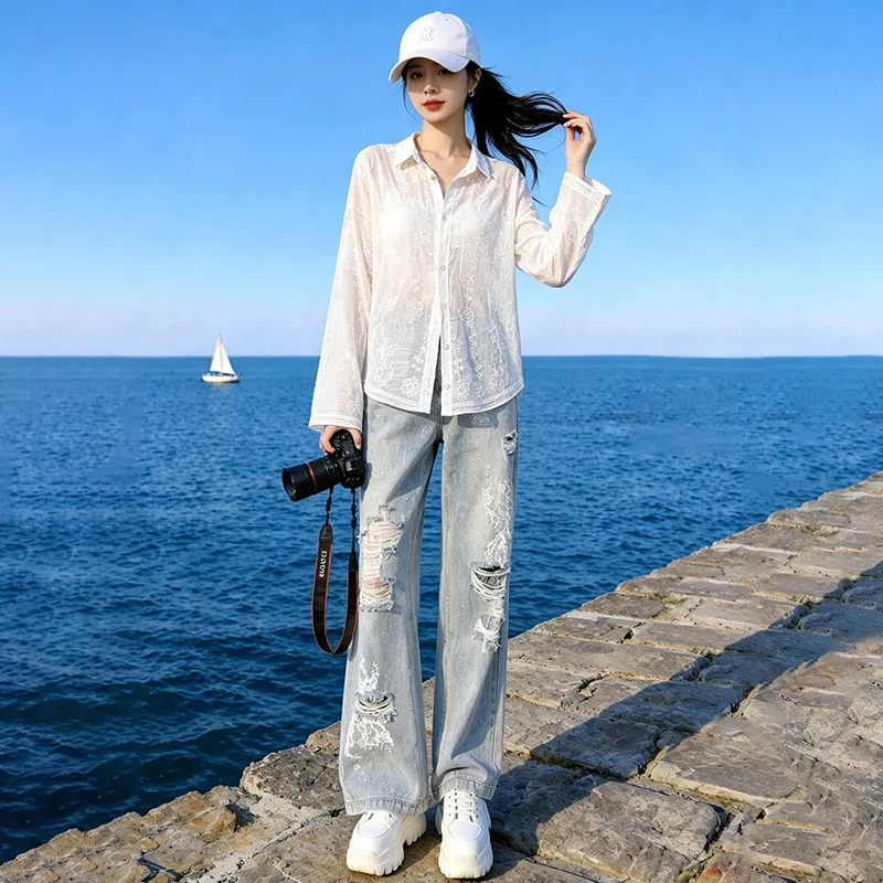 ensemble-deux-pieces-pour-femme-jean-bleu-a-jambes-larges-et-coupe-amincissante-et-chemise-legere-a-manches-longues-tenue-d'automne-tendance