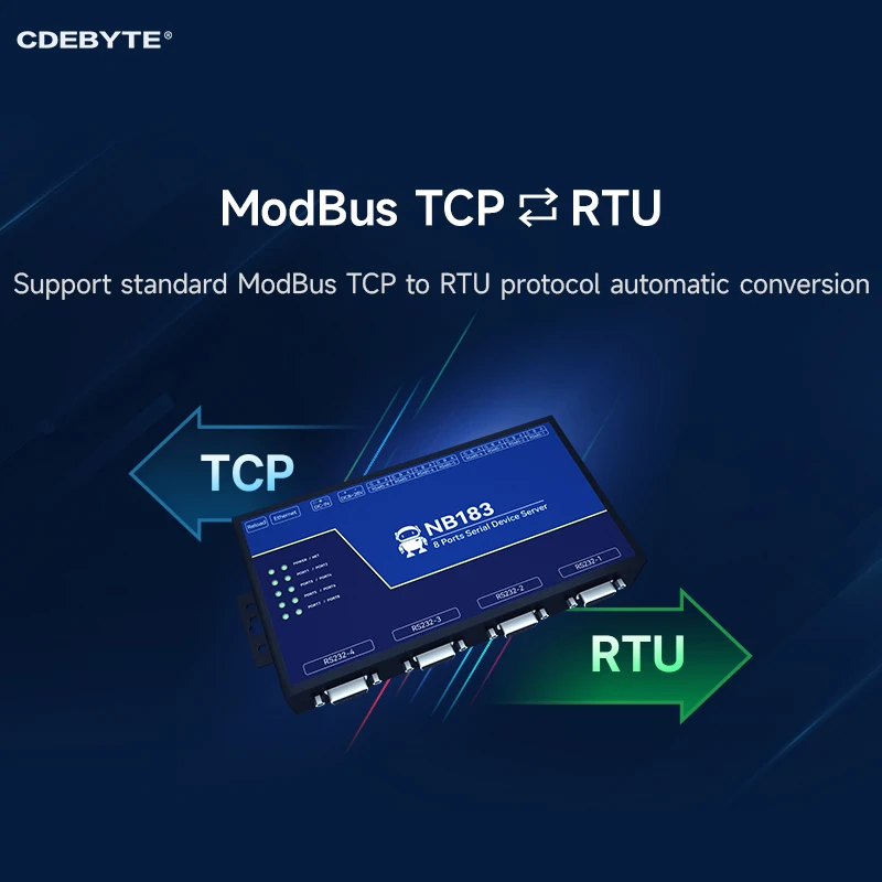 Imagem -04 - Servidor Serial de Canais Isolado Rs485 232 422 para Rj45 Modbus Rtu para Tcp Cdebyte Nb183 Build-in Verdog Mqtt Http Iot Módulo