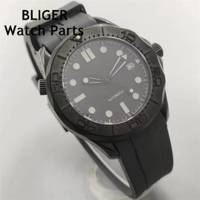 BLIGER 41mm Mechancial Men Watch Black Dial Luminous Sapphire Glass NH35A MIYOTA PT5000 Movement Rubber Strap Date Function