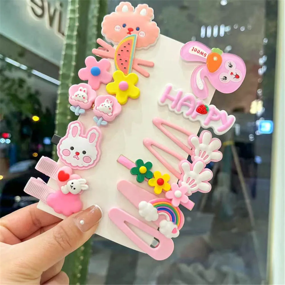 14pcs Cute Kids Hair Clip Fashion Korean Style Infant Birthday Party Baby Girl Hair Accessories Set Children Bobby Pins