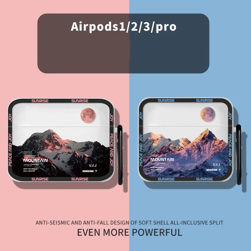 Funda de moda de lujo para Apple AirPods 1, 2 Pro, 2, 2, Retro, Snow Mountain, cubierta transparente de silicona suave para AirPods 3, funda con llavero