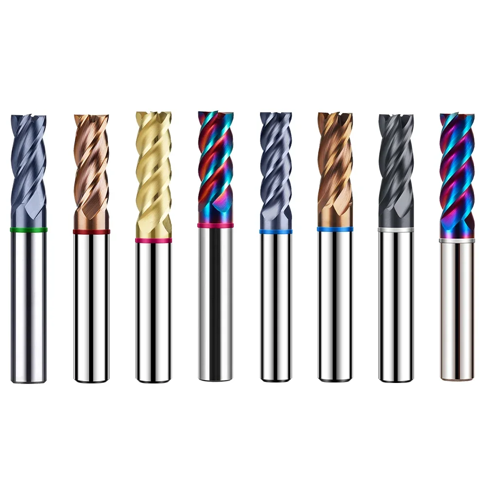 Azzkor Color Ring 2 4 Flutes Tungsten Carbide End Mill Inch Size HRC50/55/58/60/65/70 Square Milling Cutter Fresas in stock