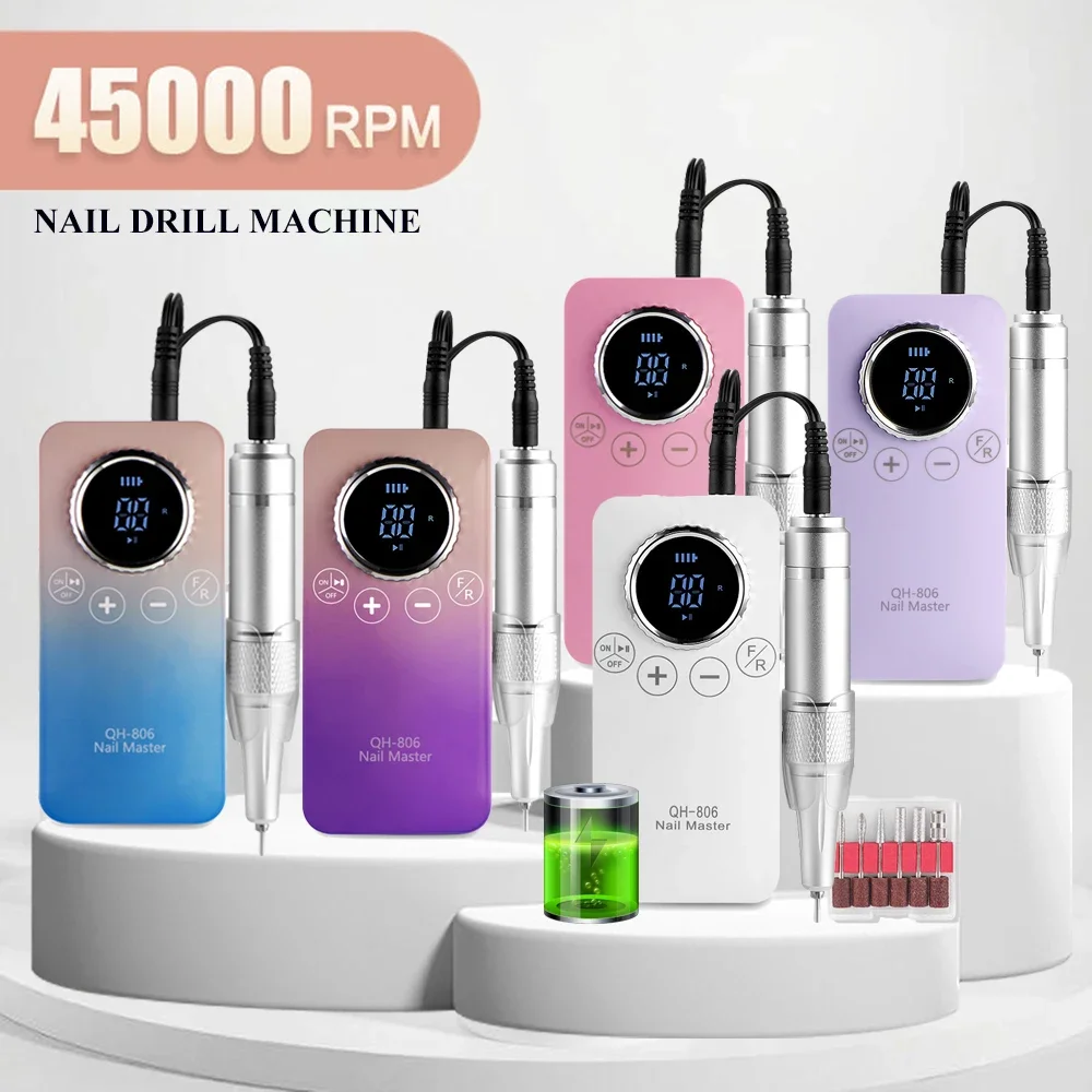 เครื่องเจียรเล็บ 45000 รอบต่อนาที แบบชาร์จไฟได้ พกพาสะดวก สำหรับตะไบเล็บ เจลเล็บ ขัดเงา สำหรับร้านทำเล็บ