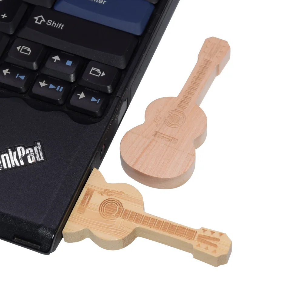 50 PCS LOT Wooden Guitar USB 2.0 Flash Drives 128M Free Custom Logo Pen Drive 32GB Memory Stick Music Creative Gift U disk 512M