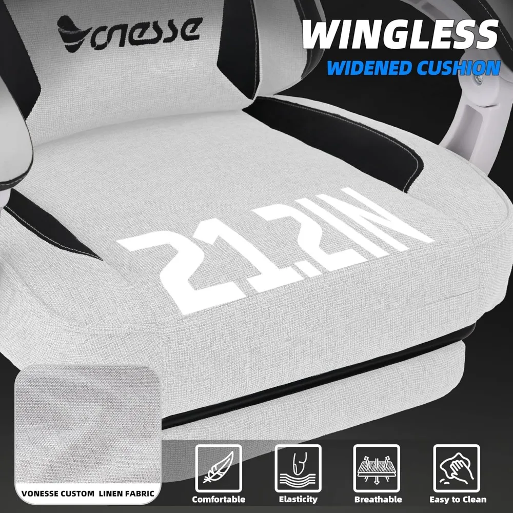 Computer Gaming Chair Fabric with Pocket Spring Cushion, Office Chair with Footrest, Massage Lumbar Support, Ergonomic R