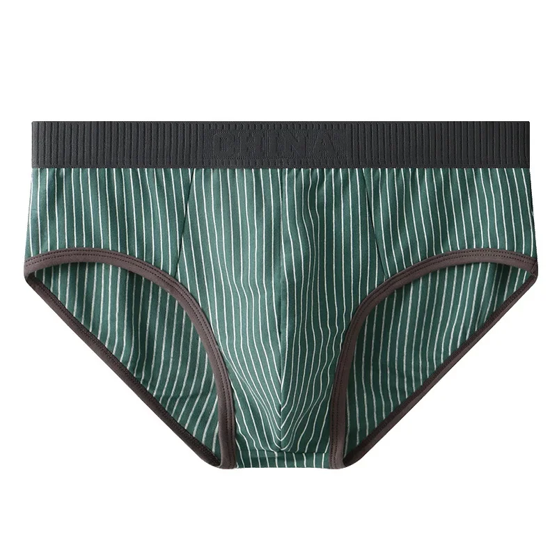 Mens Sexy Stripe U Convex Pouch Briefs Loose Cotton Breathable Underwear Sleep Bottoms Man Underpants Penis Big Pouch Panties