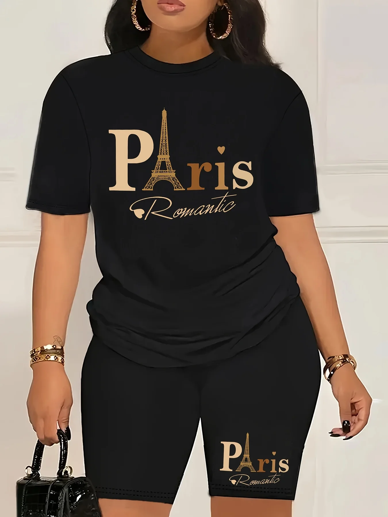 Paris Romantic Letter Print Women T Shirts Two Piece Set Hip Hop Fashion Short Sets Breathable Summer Soft T-Shirt Shorts Female