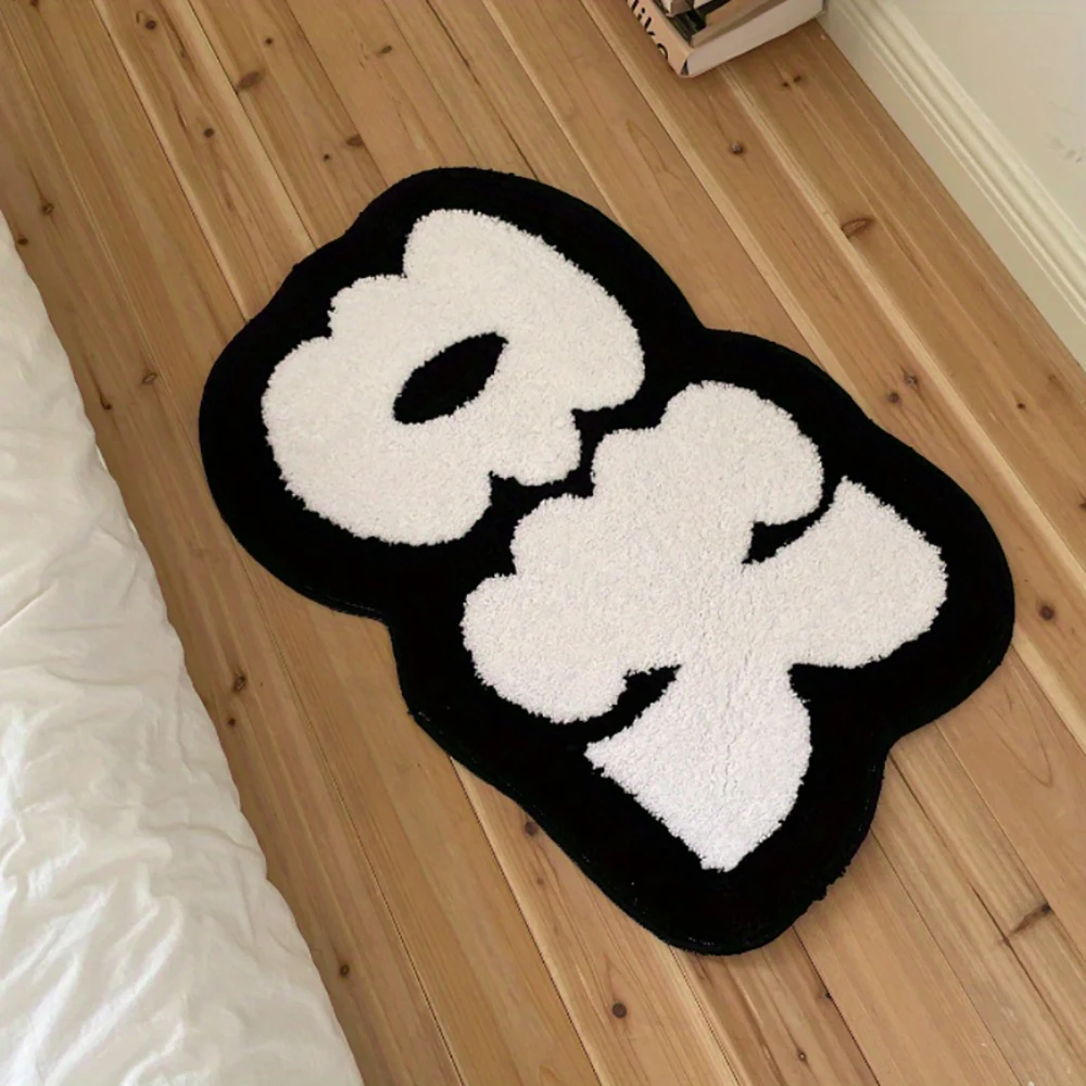 

Soft Machine Washable Mat with OK Letter Design Modern Black & White Decor for Living Room Bedroom Entryway