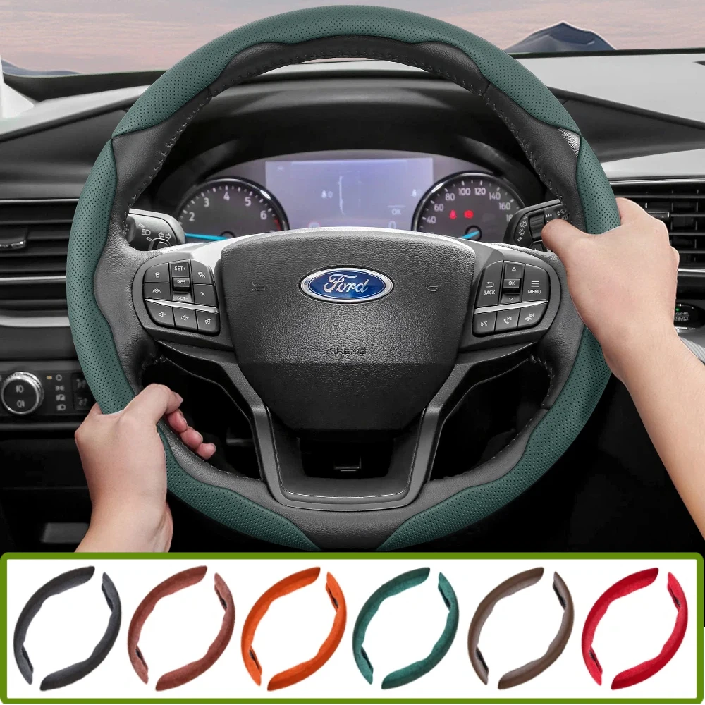 Suitable for Ford Breathable Hole Leather Steering Wheel Cover Segmented Quick Release Design Non-Slip Durable