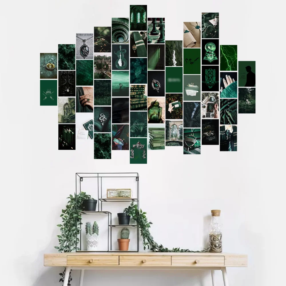 50Pcs Poster Magic College Collage Card Set Green Series Cardstock Wall Collage  Home Decor for Dormitory Apartment Club Studio