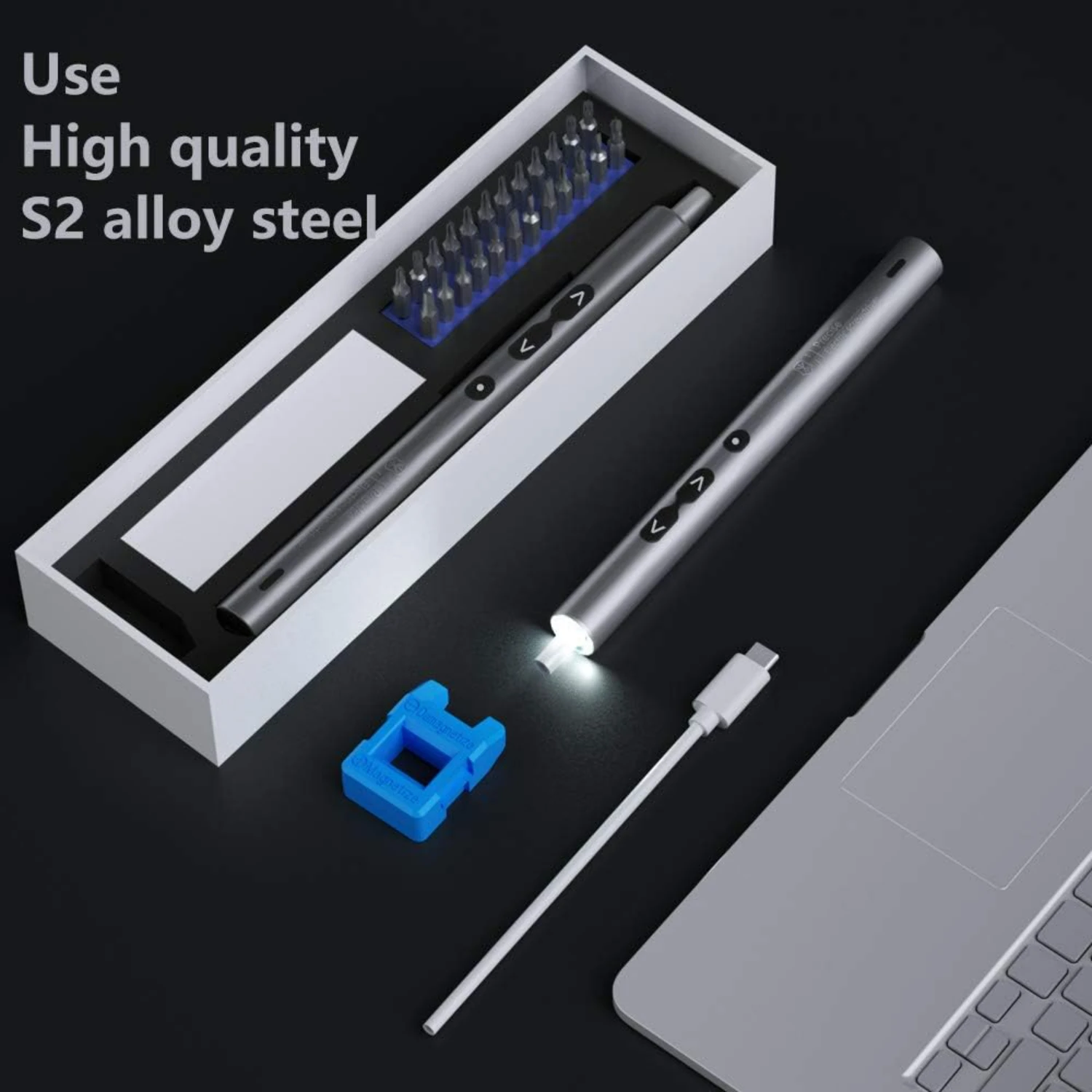 Compact and Versatile Cordless Precision Power Screwdriver Set with Mini LED Lights and Mat - 62 in 1 - Includes 48 Bits for Pho