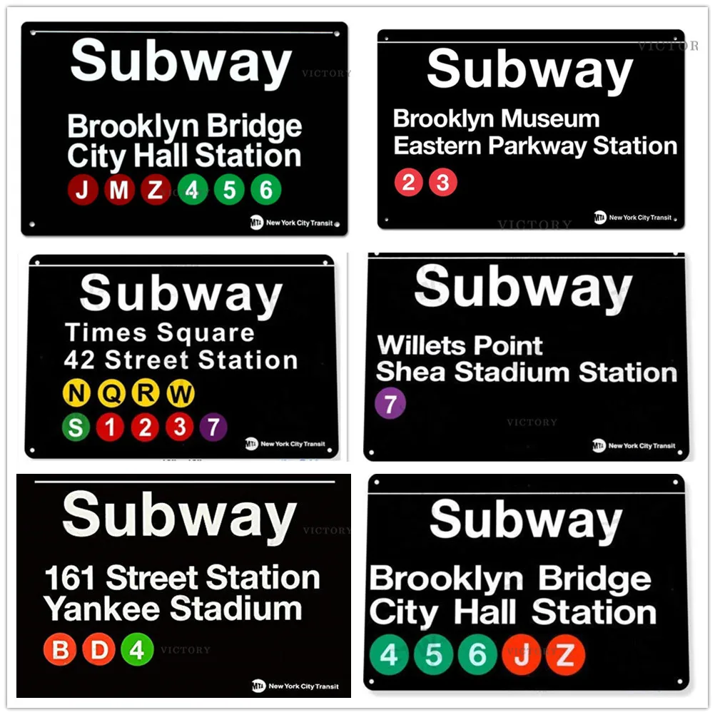 New York Subway Metal Tin Sign Times Square Vintage Plaque Metal Plate Garage Metal Plate Wall Decor for Bar Pub Club Decoration