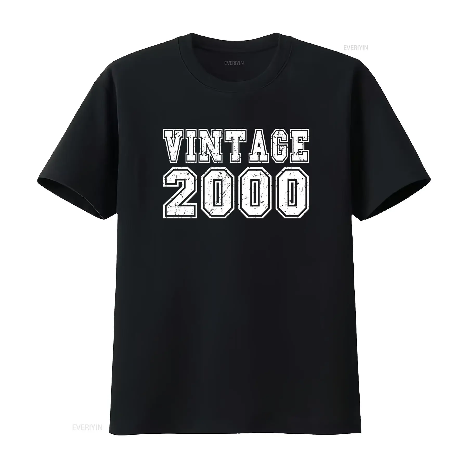 Vintage Distressed 2000 Birthday Print Casual Streetwear T Shirt vintage Washed homme Versatile graphic Stretched