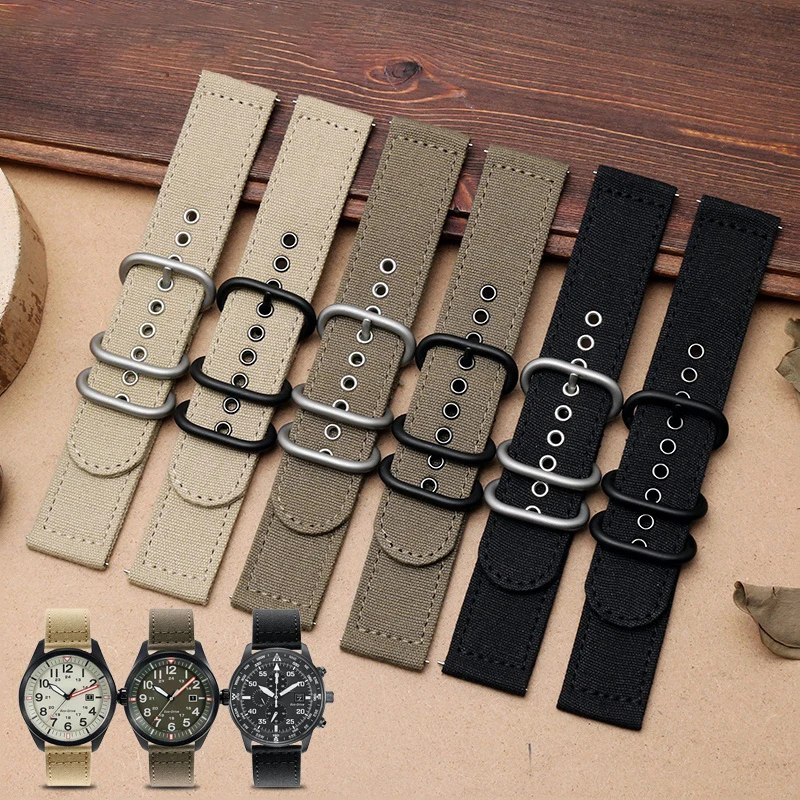18 20 22mm 24mm pulseira de relógio de lona de liberação rápida pulseira masculina para cidadão seiko tissot timex hamilton cáqui anel de metal pulseira