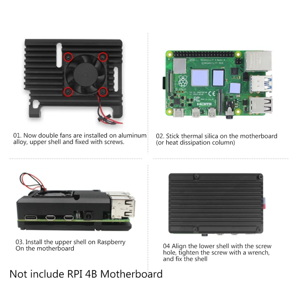 

[ABDH] Алюминиевый корпус для Raspberry Pi 4B с радиатором, вентилятором и термопрокладкой для платы разработки RPI 4B, защитный чехол