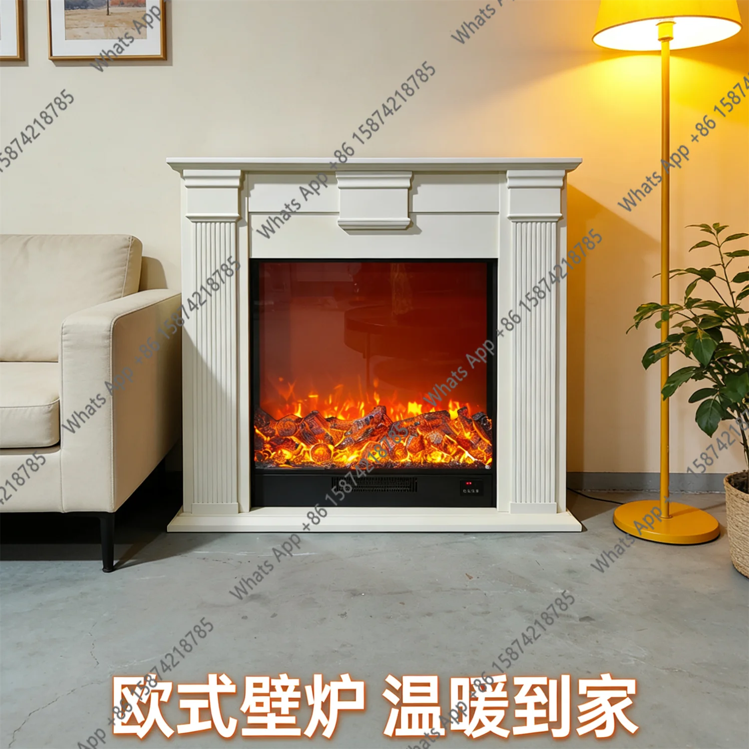 solid wood fireplace cabinet French cream style white entrance entrance electronic simulation fake flame decorative shelf