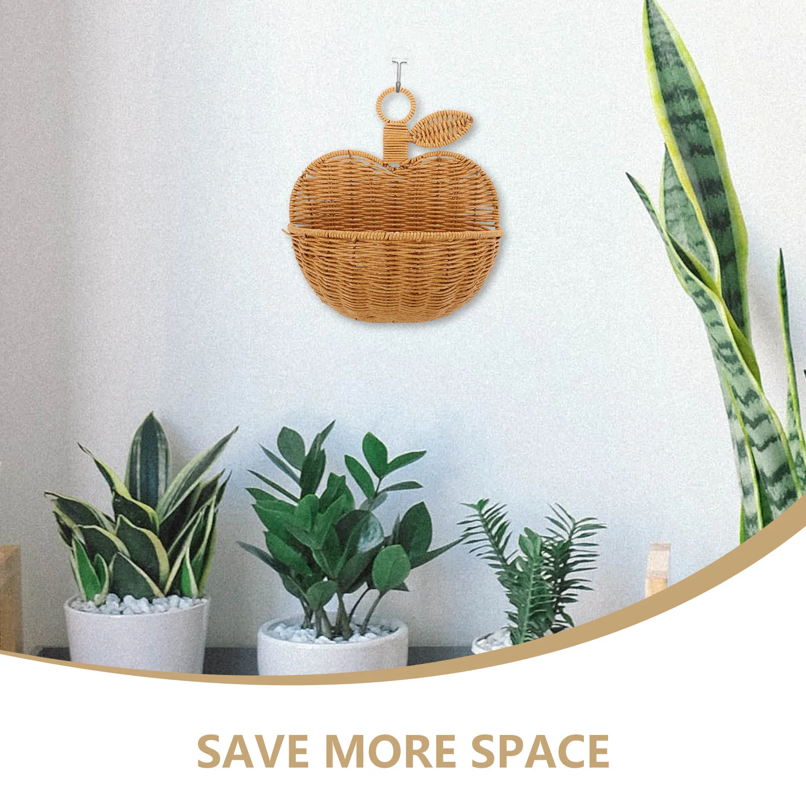 

Apple Shape Hanging Basket Hand Woven Rattan Kitchen Wall Storage Fruit Vegetable Organizer Hanging Basket Fruit Hammock