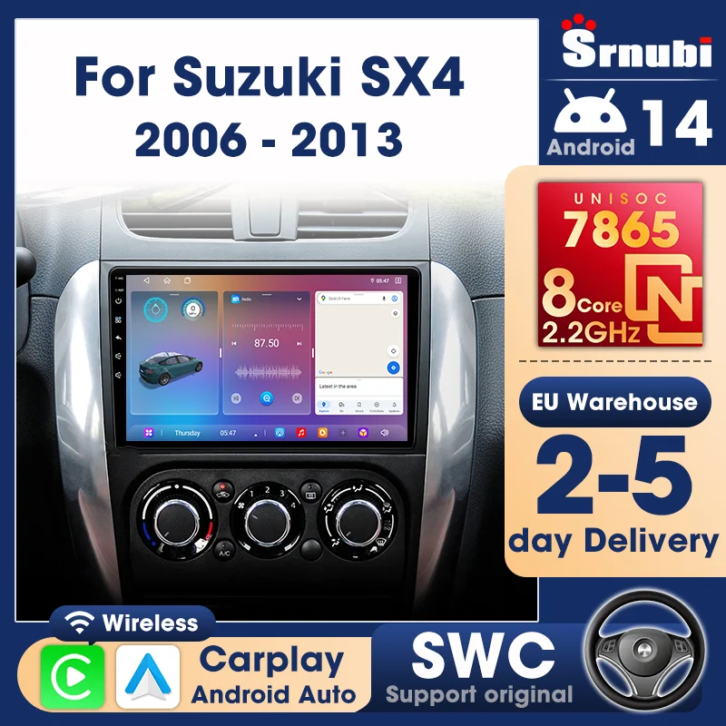 Radio para Auto con Android 15 y Carplay para Suzuki SX4 2006-2013 y Fiat Sedici 2005-2014, Multimedia, WIFI, Estéreo, Audio, 4G, GPS, Navegación