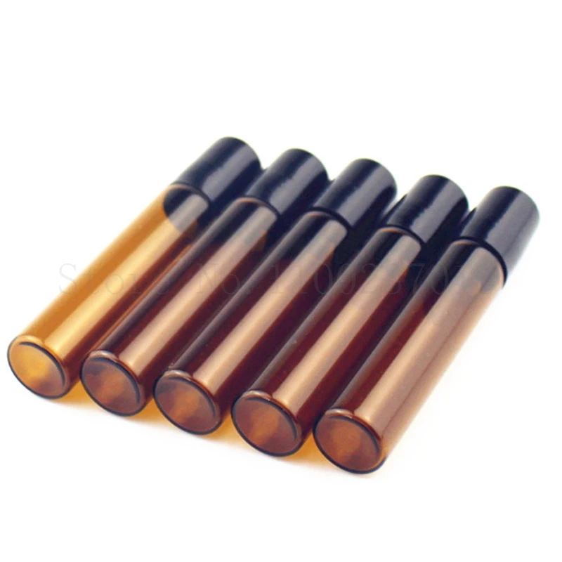 20pcs/Lot Amber Glass Roll on Bottle with Glass and Metal Ball Brown Thin Glass Roller Essential Oil Vials
