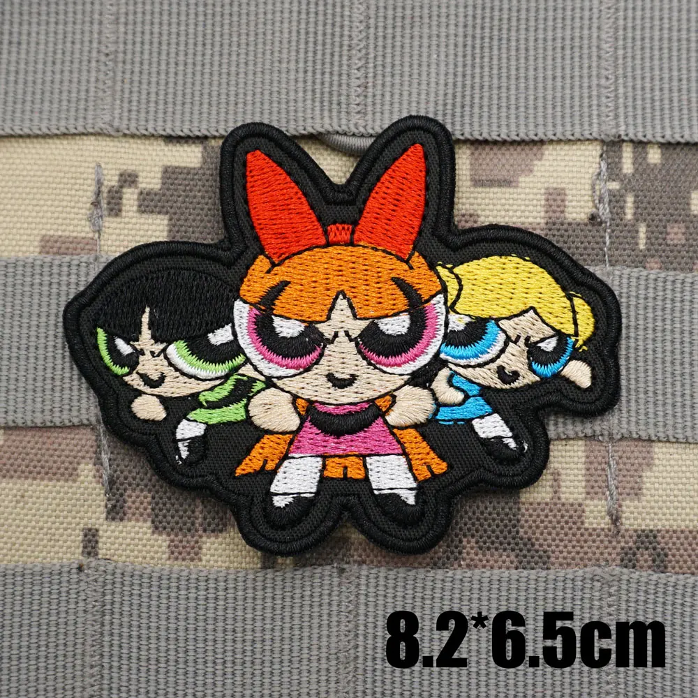 Cartoon Girl Military Tactical Embroidered Patches Armband Backpack Badge with Hook Backing for Clothing