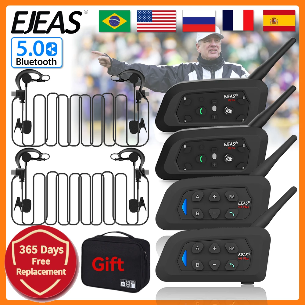 

4PCS EJEAS V6C V4C Football Referee Intercom Headset 4Users Talk at the Same Time Bluetooth Soccer Conference Interphone Handbag