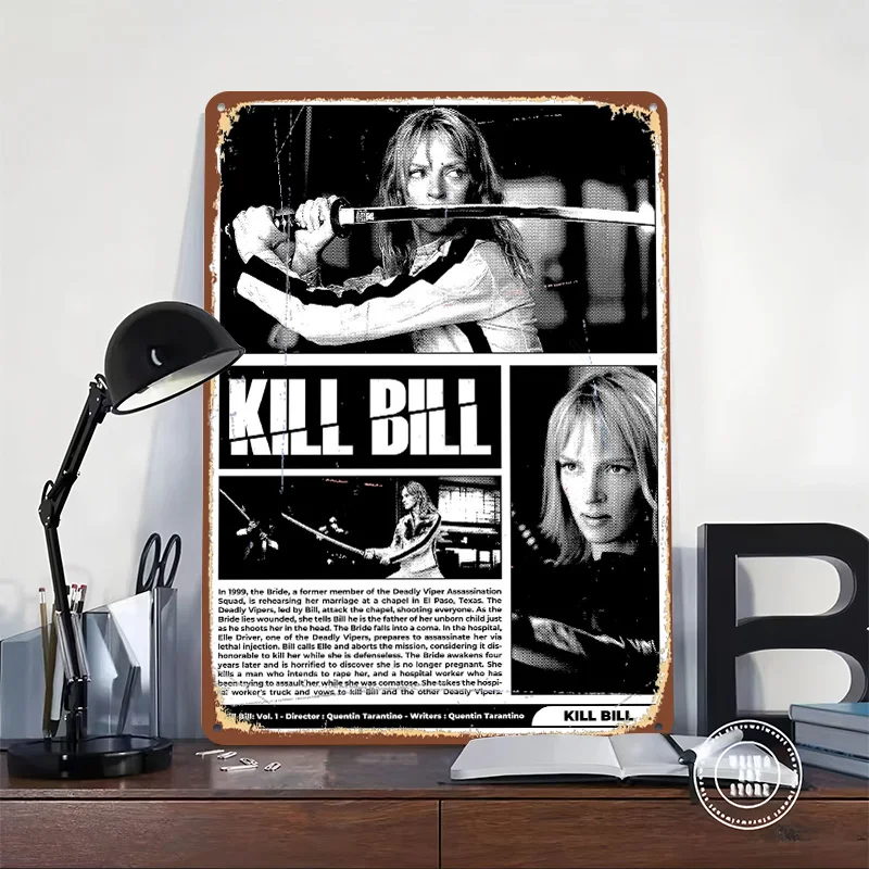 Kill Bill Vol. 1 Movie Tin Plaque Poster Customized Wall Art Retro Vintage Metal Signs for Room Home Decor Decoration Gaming