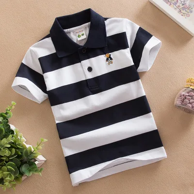 Tee Shirt Boys Short Sleeve Polo Shirt Kids Clothes Color Stripes Turn-down Collar Girls Sport Tops Girls Polo Shirts 3-14 Years