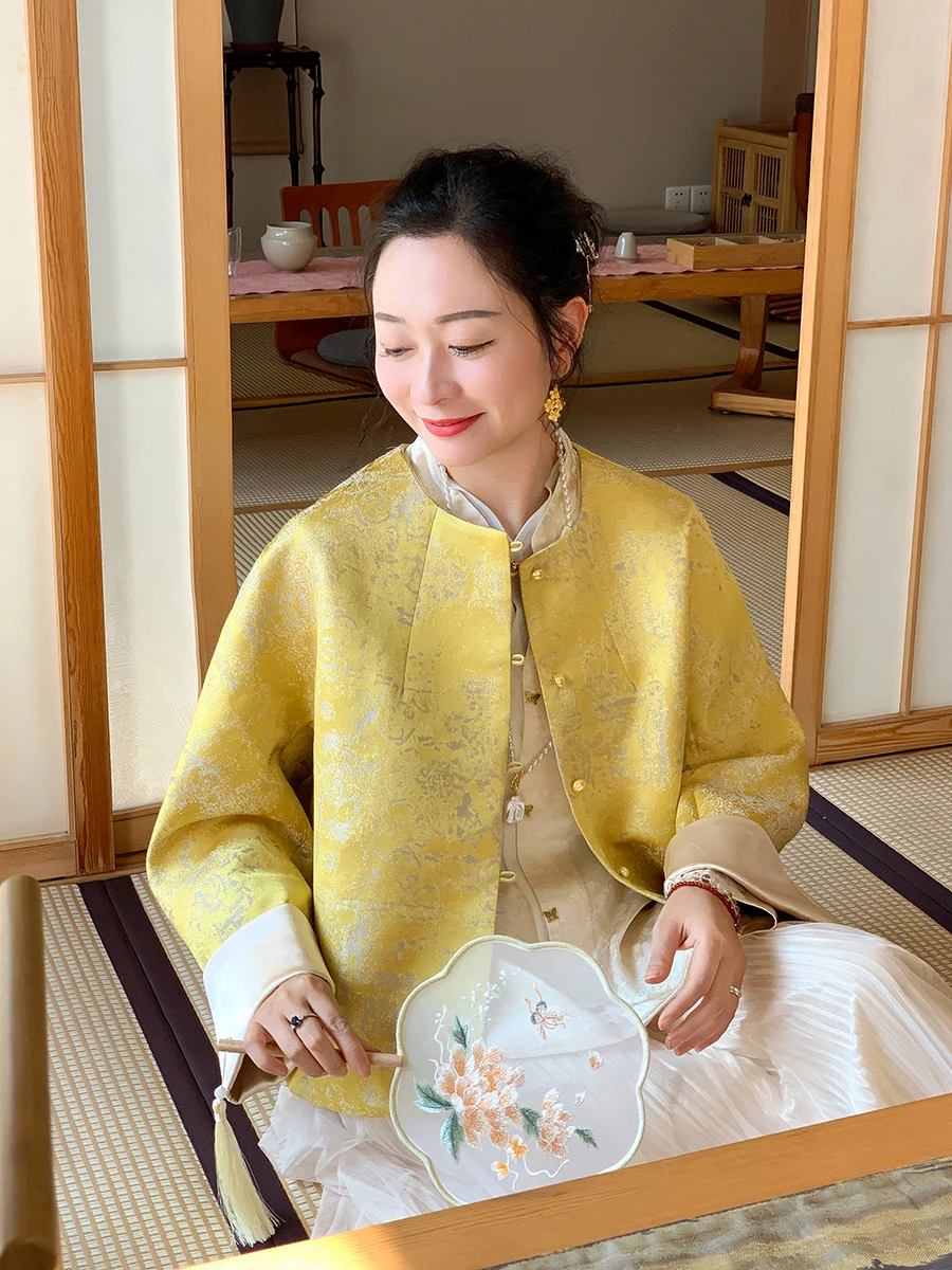 

Gold Tead Embroidery 3D Tailored Jaet Autumn New Chinese Sle Retro Women's ort Outerwear Polyester Blend Long Sve