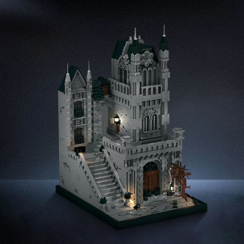 Moc as ruas de yharnam blocos de construção modelo jogo escuro castelo arquitetura tijolos diy brinquedo montado para crianças presente