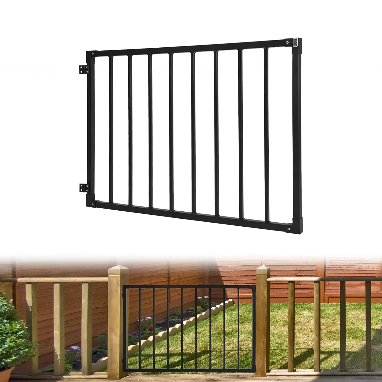 

Ворота для террасы, сверхпрочные стальные, регулируемые уличные ворота (до 48 дюймов в ширину) с петлями и защелкой для двора, веранды, лестниц