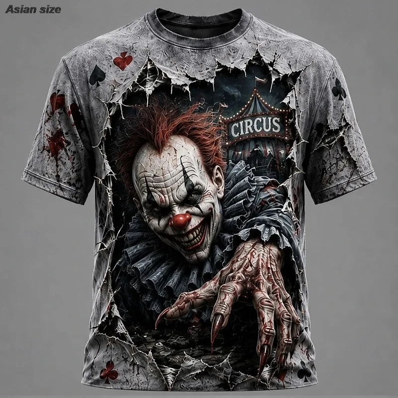 2026 Horror Evil Clown 3D Print Short SleeveT‑ShirtMen & WomenSummerCasual Breathable Top For Halloween Party Streetwear Apparel