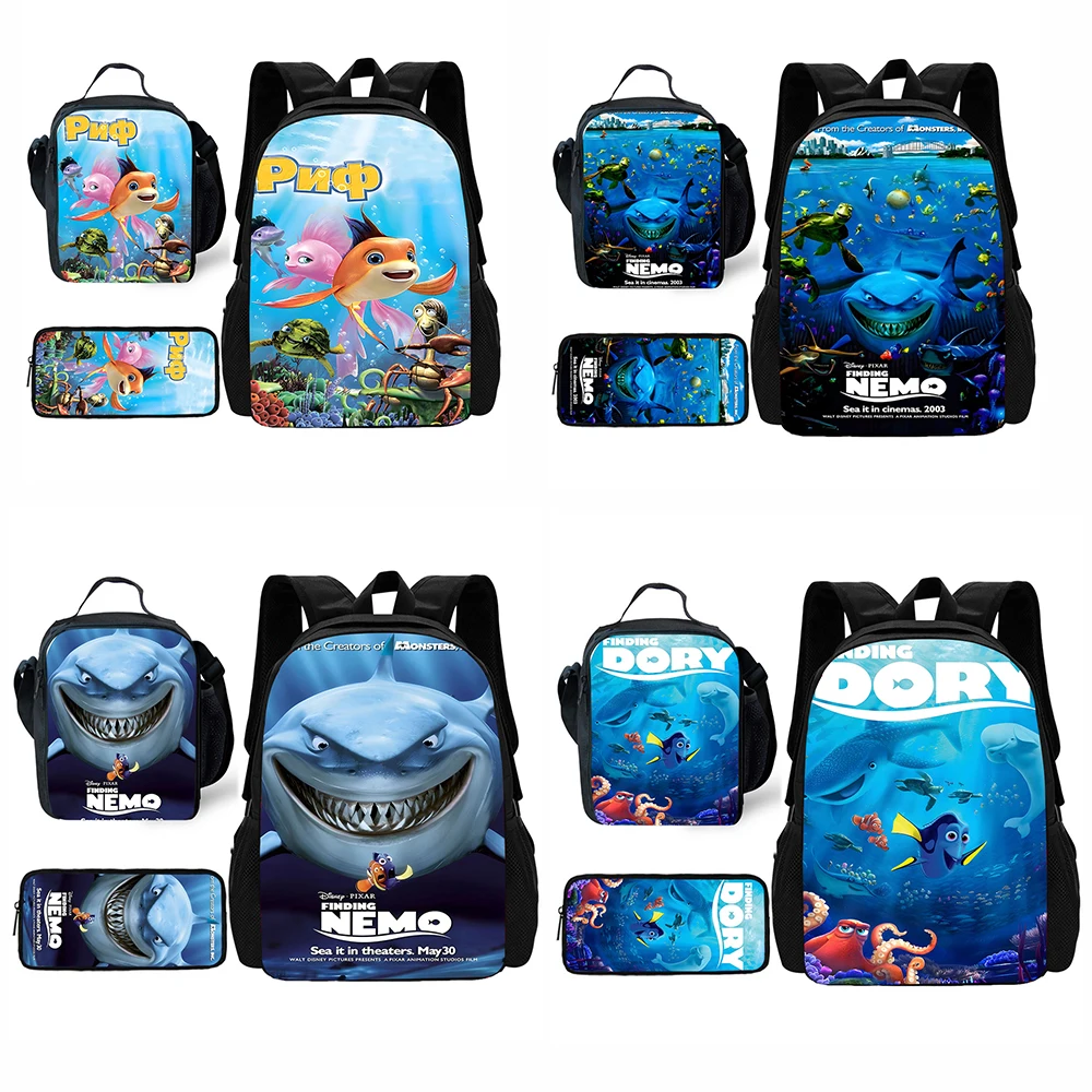 Child School Cute Anime Finding Nemo Backpack with Lunch Bags ,Pencil Bags ,School Bags for Boys Girls Best Gift