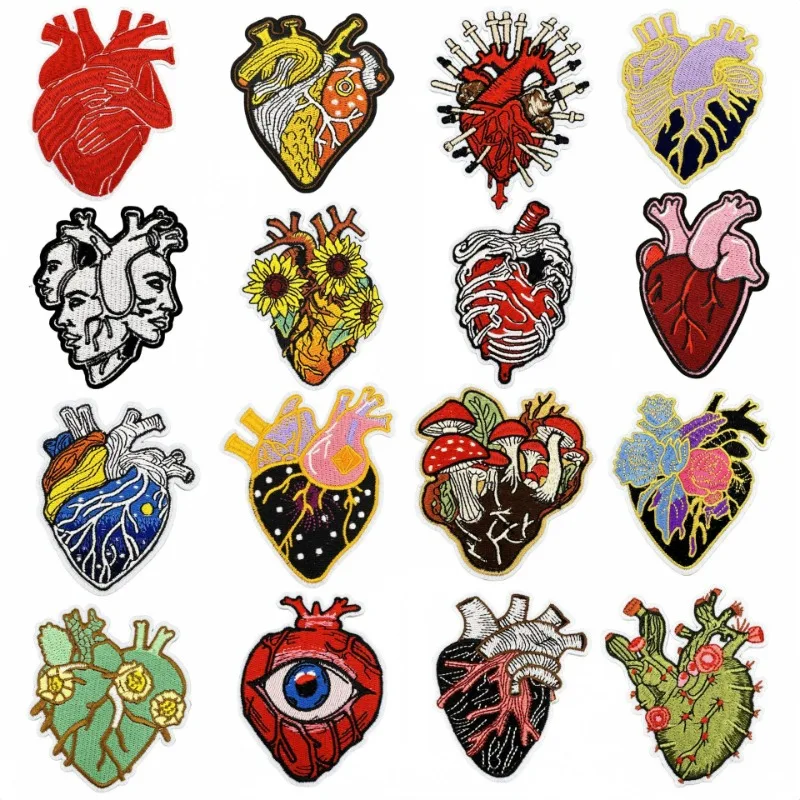 Cartoon Cool Punk Art Organ Heart Iron-on Sew Embroidered Badge Patches for DIY T-shirt Backpack Clothing Appliques Sticker