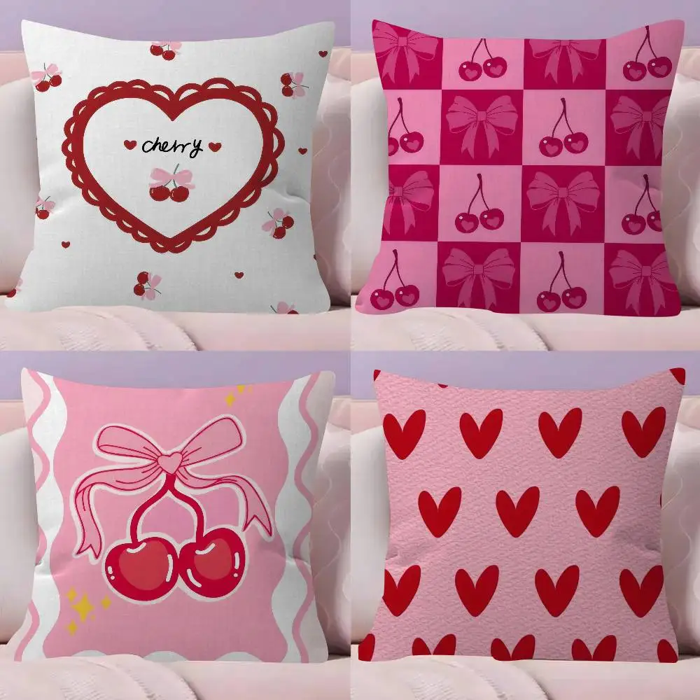 Pink Bow Cherry   Maple Design Cushion Cover Happy Autumn Harvest decor Holiday Decorati Pillow Cover