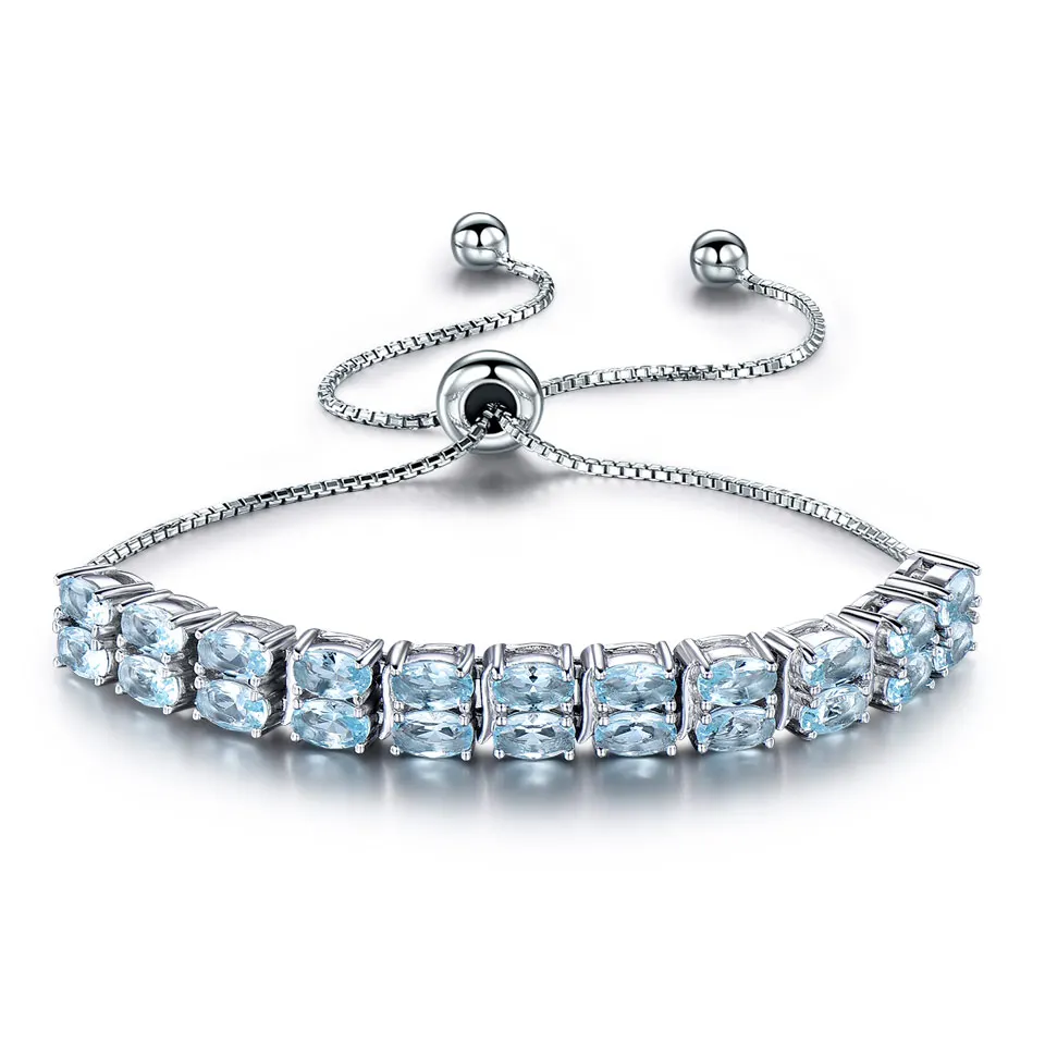 

5*3mm Oval Sky Blue Topaz Bracelets Real 925 Sterling Silver Adjustable Bracelets