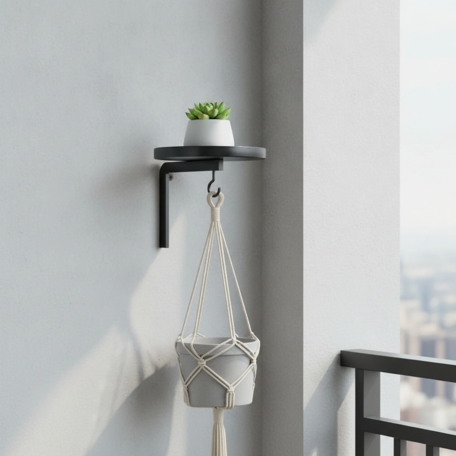 Wall Plant Shelf with Hook Space-Saving Metal Plant Bracket with Shelf Hanging Planter Bracket Compact Minimalist