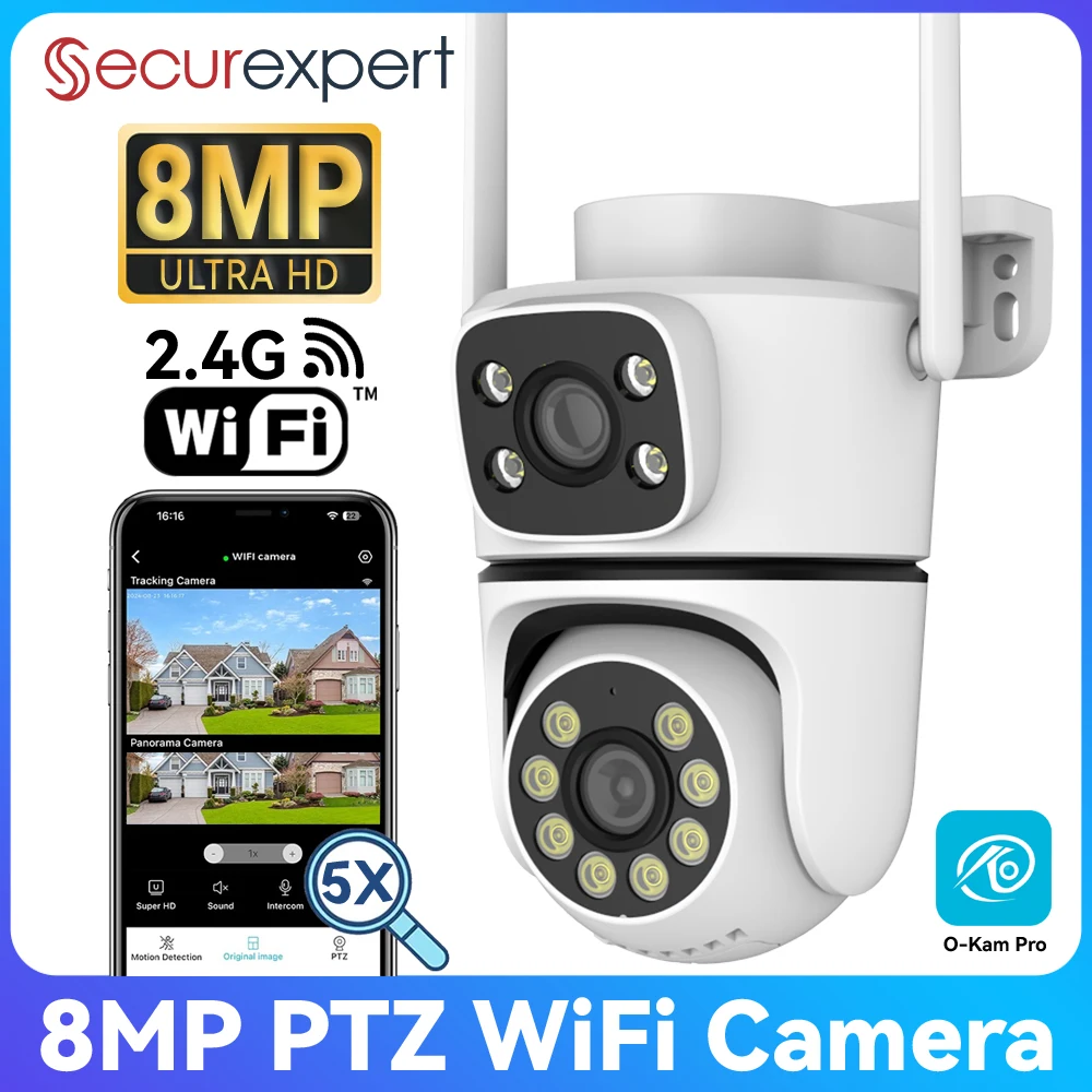 

Уличная водонепроницаемая IP-камера Securexpert HD с двумя объективами, Wi-Fi, PTZ, двумя экранами, цветным ночным видением и функцией защиты.