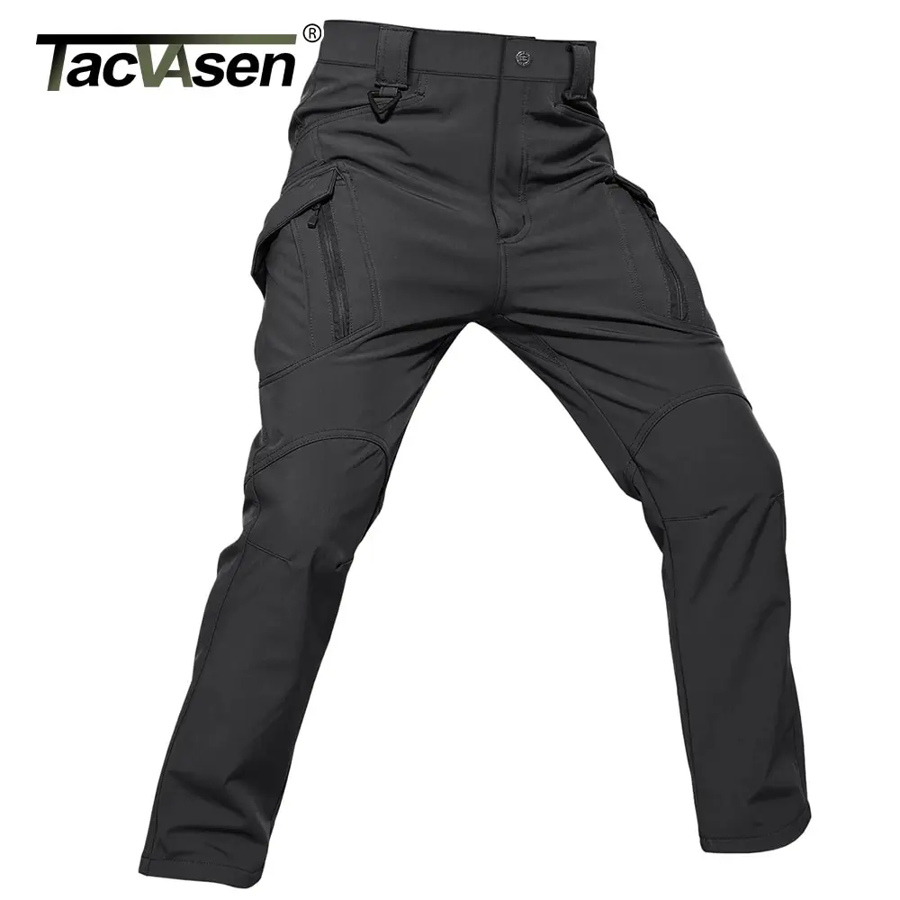 TACVASEN Men's Winter Hiking Pants with 9 Pockets Fleece Soft Shell Snow Pants Water-Resistant Warm Thick Army Tactical Pants