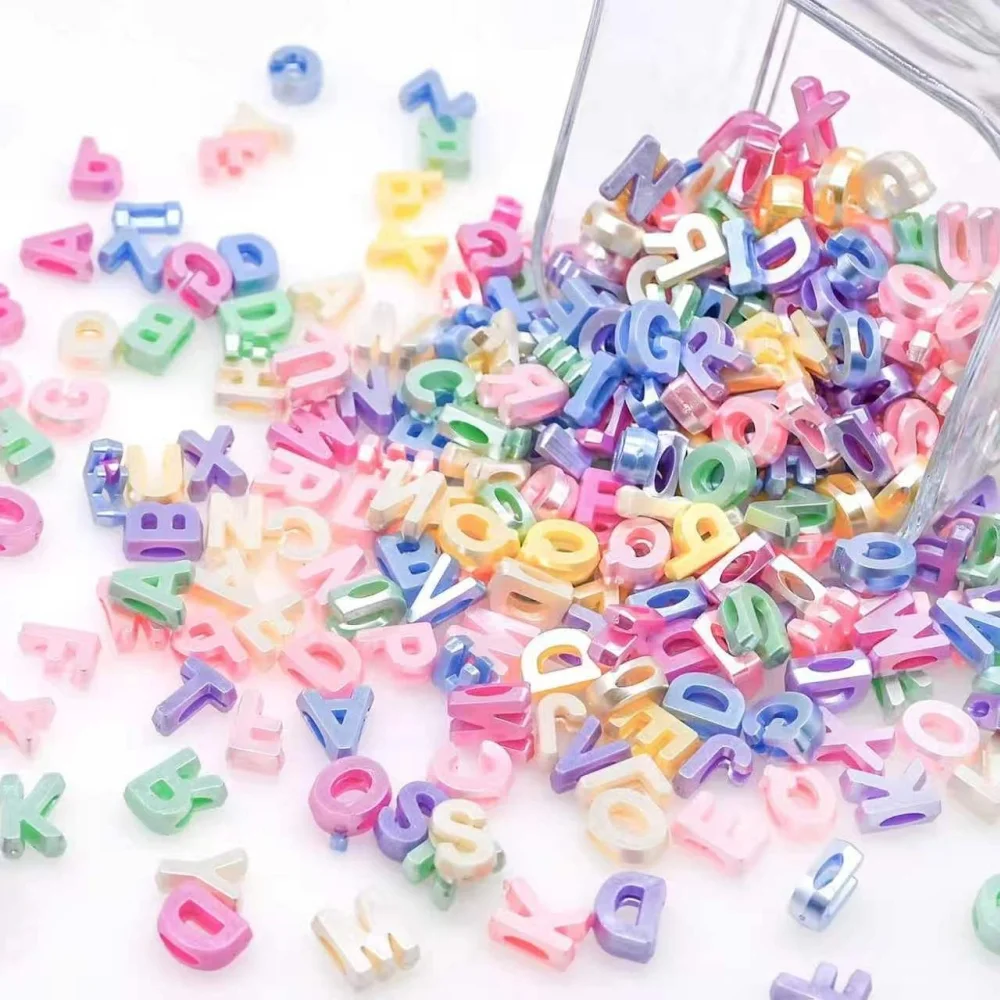 100/200pcs Large Letter Pearlescent Effect Beads, Colorful Acrylic A-Z Alphabet Shape For DIY Making ﻿