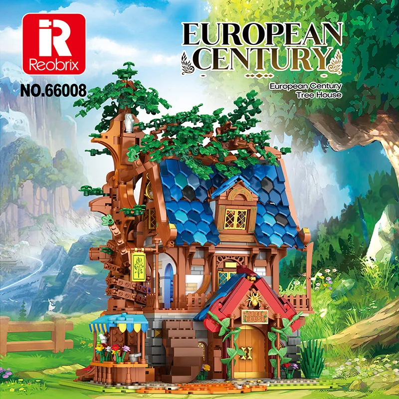 Reobrix 66008 casa sull'albero medievale modello City Modular Street View Series giocattoli creativi fai da te Building Blocks regalo per ragazzi 2566 pezzi