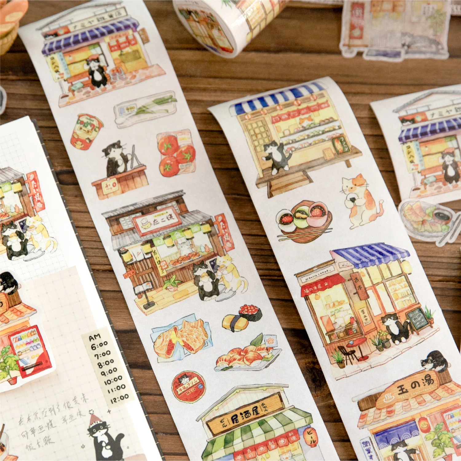 60mm * 2m Cat Shop Series Kawaii Japanese Grocery Cartoon Decoration Washi Tape DIY Handmade Scrapbook Aesthetic Tape