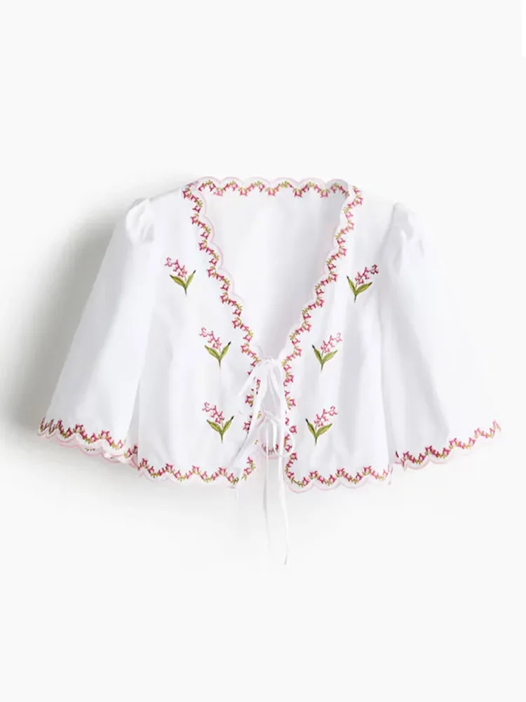 

Повседневная рубашка на шнуровке с принтом, женская рубашка с коротким рукавом и бантом, свободный волнистый крой, женские рубашки, лето-весна, офисный топ, женский