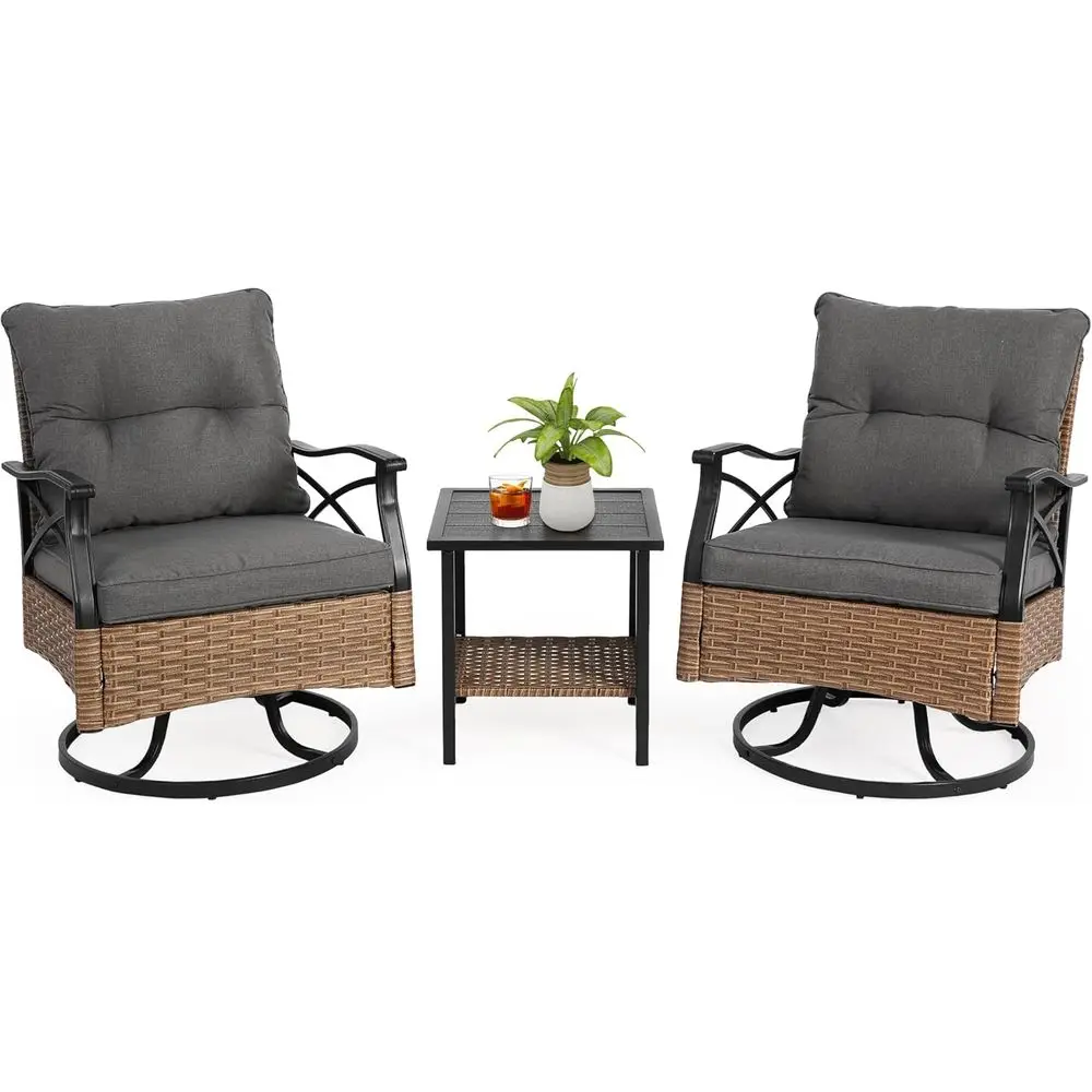 

Комплект из 3 предметов для отдыха на открытом воздухе: плетеное кресло-качалка с подушками, 360° ° Стулья, съемные чехлы