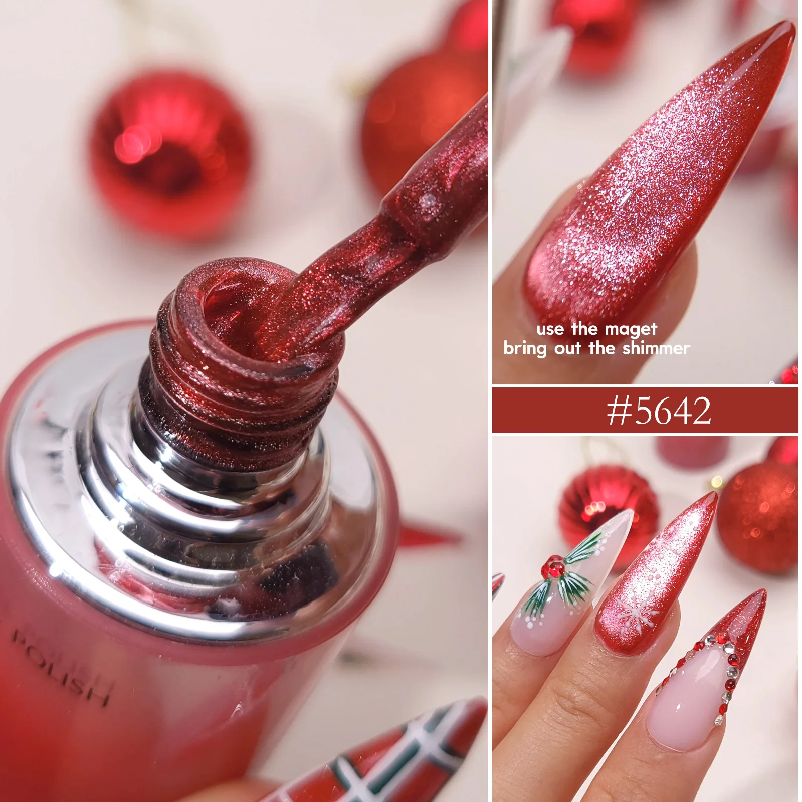 10ml Venalisa Hema Free TPO Free Gel Nail Polish Christmas New Year Soak Off Glitter Red Colors Cat Eye Magnet Nail Gel Polish